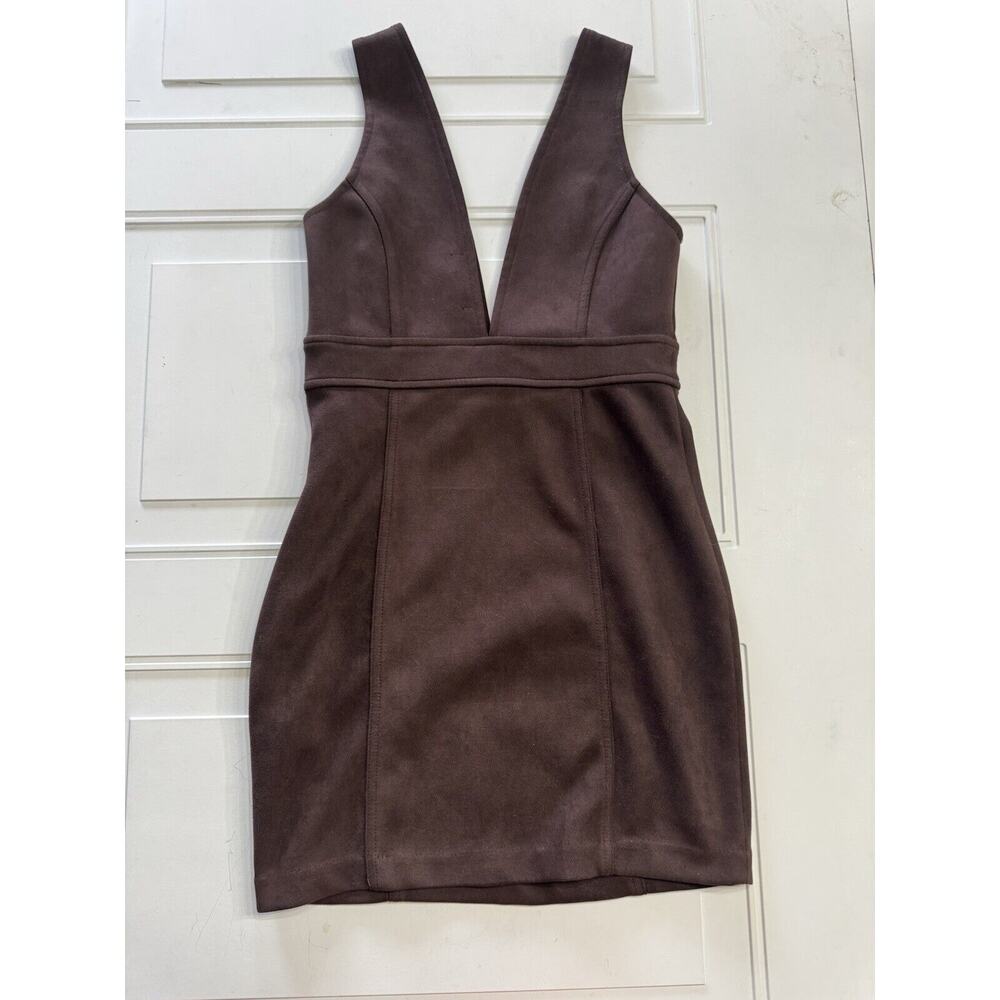 Women Junior's Forever 21 Brown Suede Overall Jumper Dress Size Small S Bodycon - Picture 8 of 8